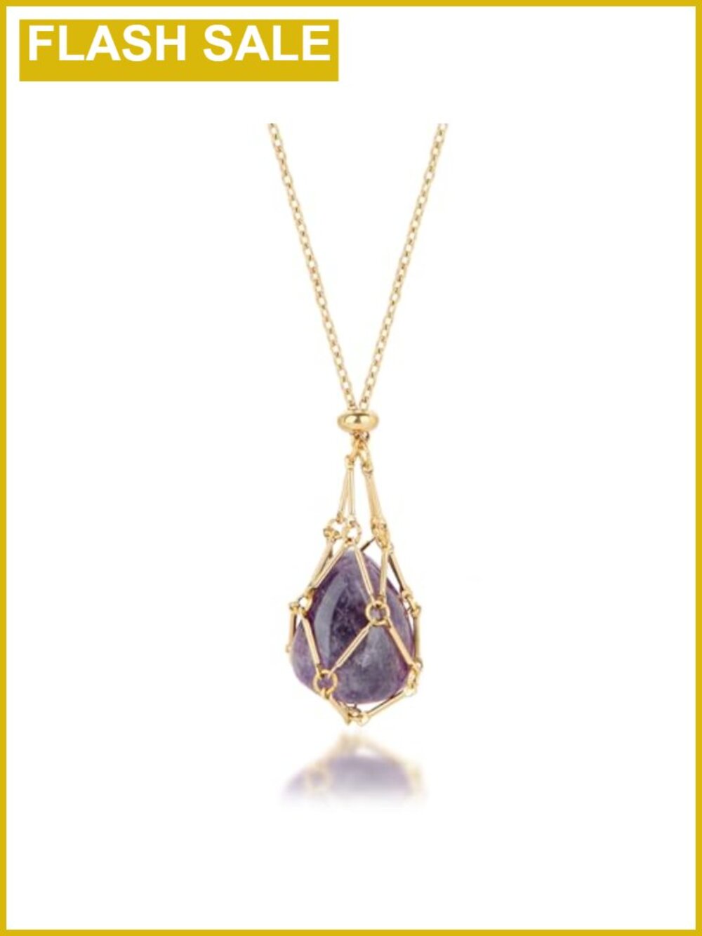 Stainless Steel Crystal Holder Cage Pendant Necklace Gold-Plated